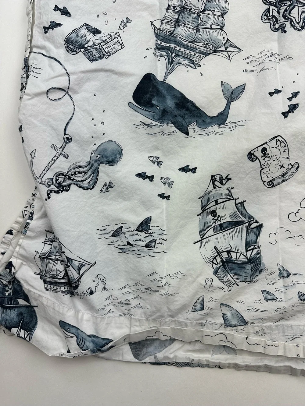 Pottery Barn Kids Wilder Ship Flat Sheet Ships Sharks Twin Cotton